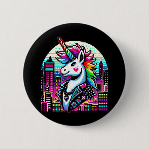 Cyberpunk Unicorn Neon Pixel Art Cityscape Design Knapp