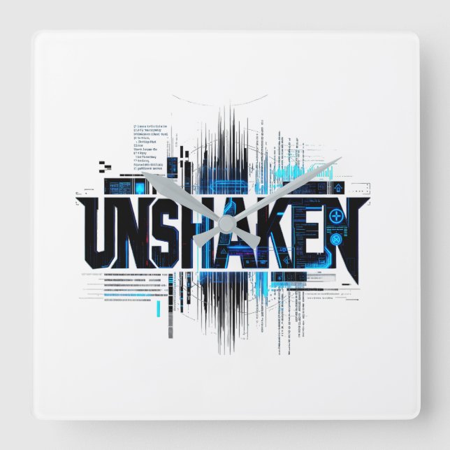 Cyberpunk-väggklocka med texten UNSHAKEN Fyrkantig Klocka (Framsida)