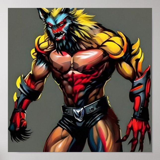 Cyberpunk Varg Digital Art - Neon Futuristiska Var Poster (Framsidan)