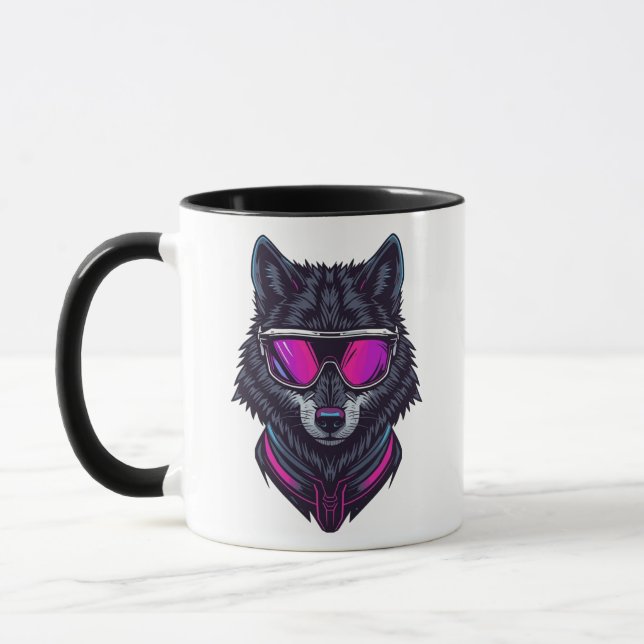 Cyberpunk Varg Neon Art Personlig Namn Mugg -  (Vänster)