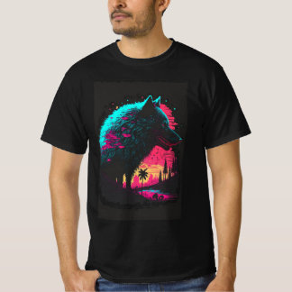 Cyberpunk Varg Spirit - Neon Wilderness T Shirt