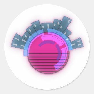 Cyberpunk Världsstad Runt Klistermärke