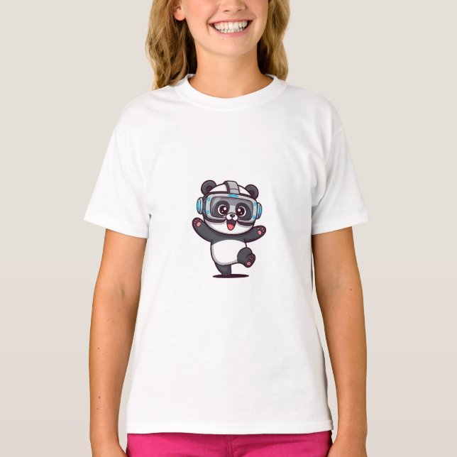 Cyberpunk Virtuell Verklighet Gamer Panda Barn T Shirt (Framsida)
