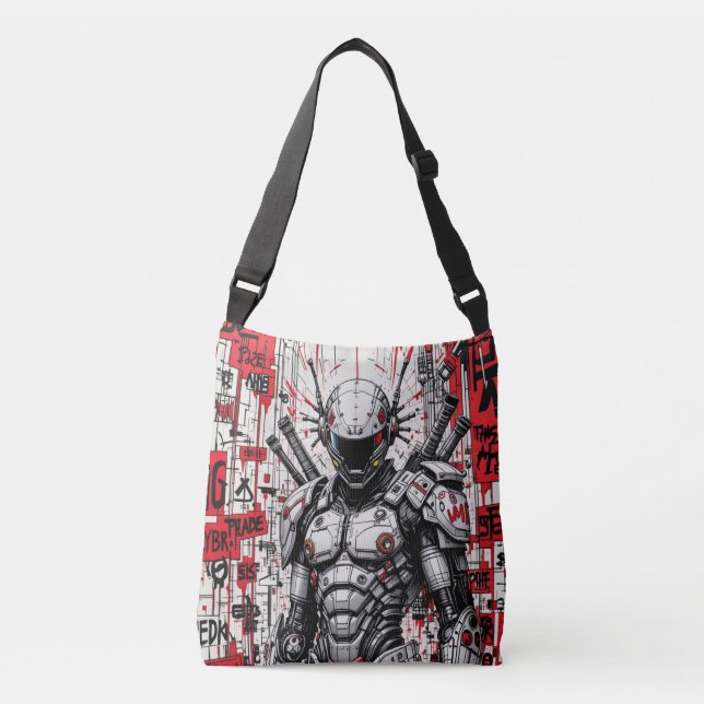 Cyberpunk Warrior Graffiti Crossbody Bag Axelväska (Framsida)