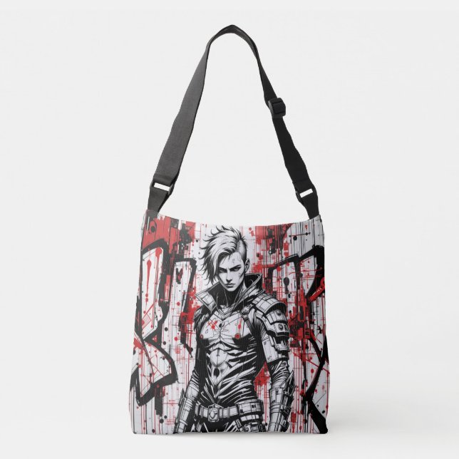 Cyberpunk Warrior Graffiti Crossbody Bag Axelväska (Framsida)