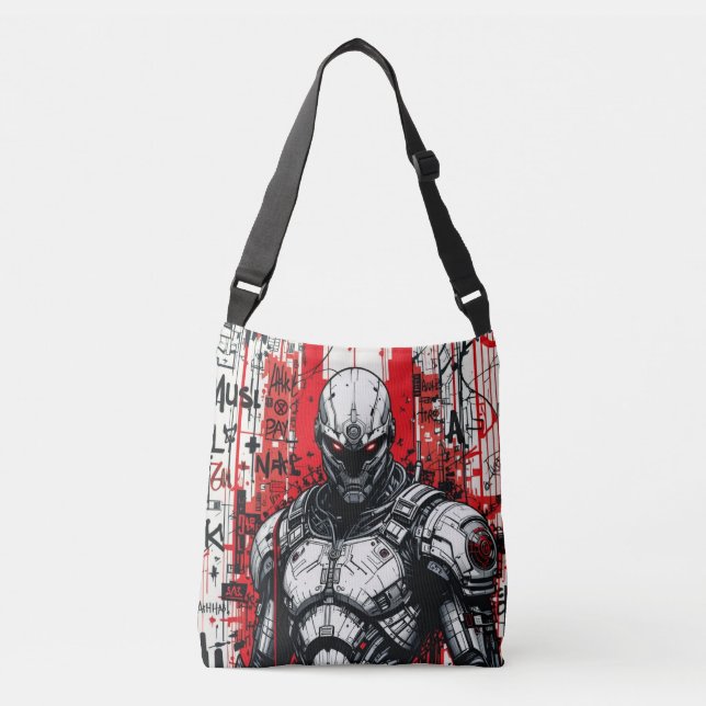 Cyberpunk Warrior Graffiti Crossbody Bag Axelväska (Framsida)