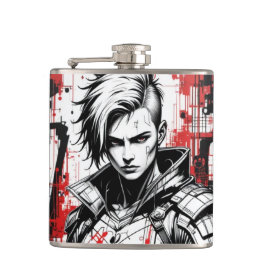 Cyberpunk Warrior Graffiti Flask - Red, Black Fickplunta