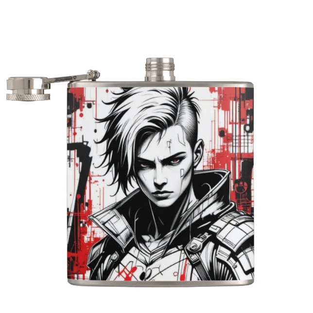 Cyberpunk Warrior Graffiti Flask - Red, Black Fickplunta (Öppnad)