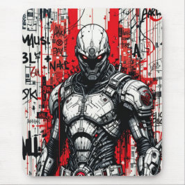 Cyberpunk Warrior Graffiti Mousepad - Red, Black Musmatta