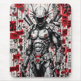 Cyberpunk Warrior Graffiti Mousepad - Red, Black Musmatta