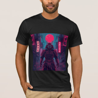 Cyberpunk Warrior Under Red Moon T Shirt