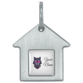 Cyberpunk Wolf Neon Art Personalizable Name Mug - ID-bricka Husdjur