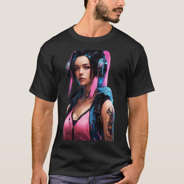 Cyberpunk Woman Animie Stil T Shirt (Framsida)
