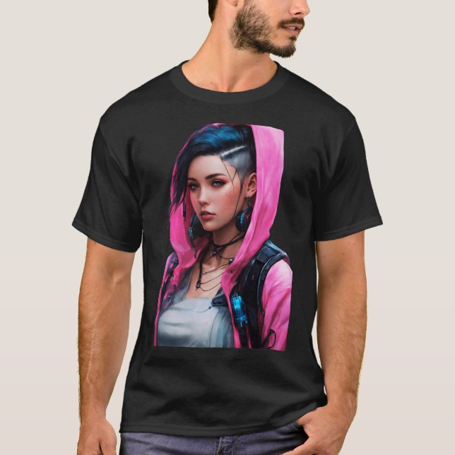 Cyberpunk Woman Animie Stil T Shirt (Framsida)