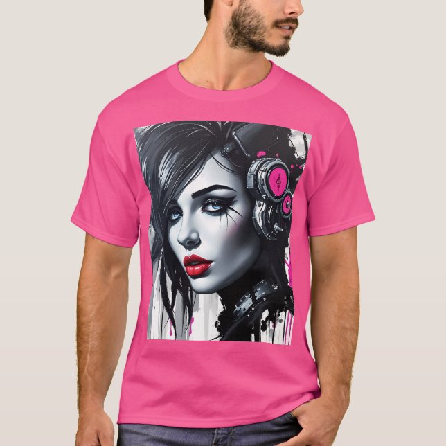 Cyberpunk Woman - Edgy Sci-Fi Art T Shirt (Framsida)