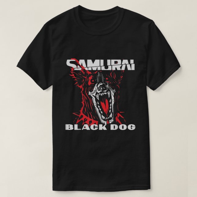 Cyberpunks svarta hund samurais t shirt (Design framsida)