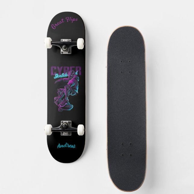 Cyberskateboard med bildtext & Namn Mini Skateboard Bräda 18,5 Cm (Framsida)