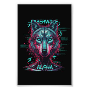 Cyberwolf Alpha Futuristisk Neon Cyberpunk Varg Fototryck