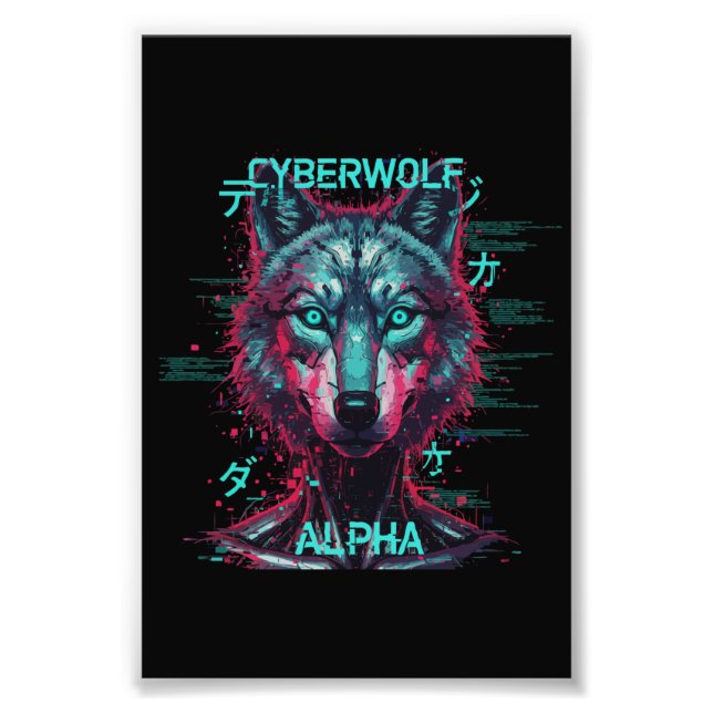 Cyberwolf Alpha | Futuristisk Neon Cyberpunk Varg Fototryck (Framsidan)
