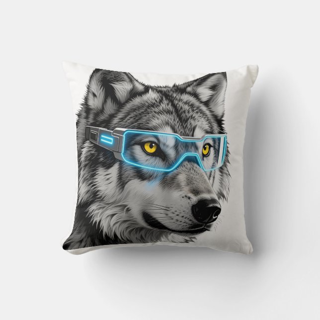 Cyberwolf - Futuristic Tech Animal Graphic Kudde (Framsida)