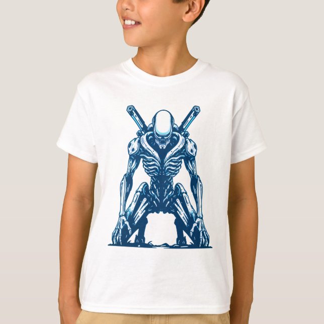 Cyborg Alien Warrior - Futuristiska Sci-Fi Monster T Shirt (Framsida)