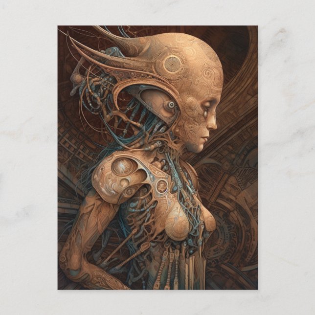 Cyborg Alien Woman Futuristiska Science fiction Vykort (Framsida)