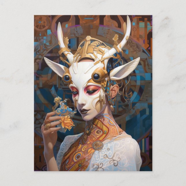 Cyborg Antelope Woman Robot Science fiction Vykort (Framsida)