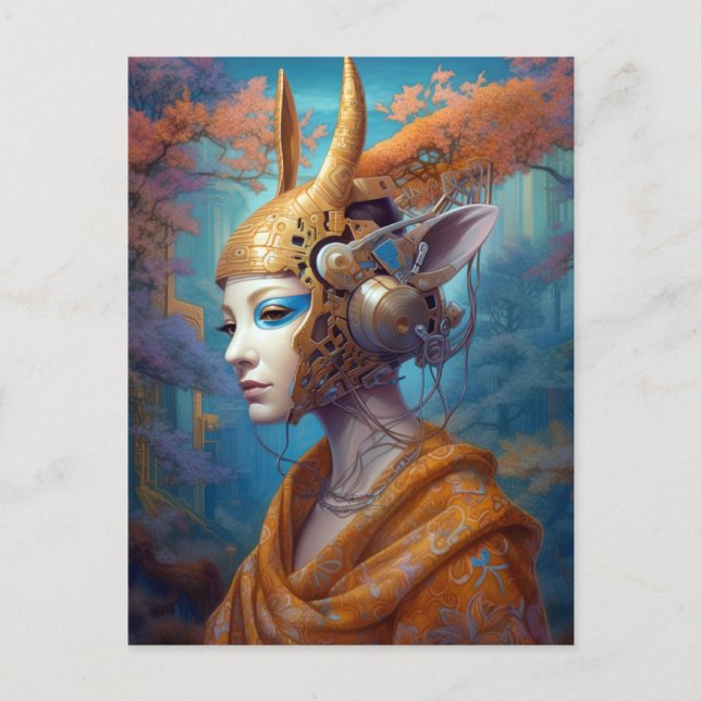 Cyborg Antelope Woman Robot Science fiction Vykort (Framsida)