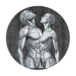 Cyborg Couple Round Glass Cutting Board