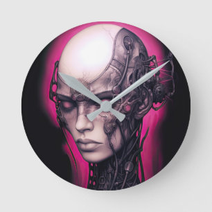 Cyborg Girl Coola Tonåring Rosa Neon Rund Klocka