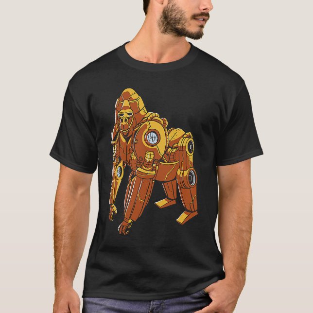 Cyborg gorilla monkey stempunk robotic t shirt (Framsida)