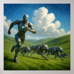 Cyborg och robotvargar som springer poster