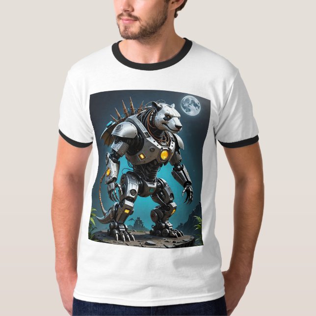 Cyborg Panda Mech Warrior Battle Mode Tshirt T Shirt (Framsida)