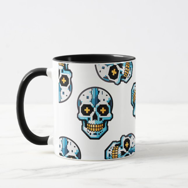 Cyborg Pixelated Skull Pattern Mugg (Vänster)