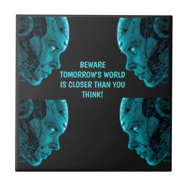 CYBORG ROBOTIC HEAD Ceramic Tile Kakelplatta (Framsidan)