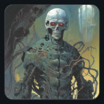 Cyborg Skeleton Futuristiska Science fiction Fyrkantigt Klistermärke<br><div class="desc">Fantasy Art products by The Lunarium.</div>