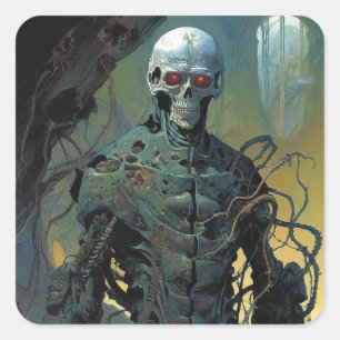 Cyborg Skeleton Futuristiska Science fiction Fyrkantigt Klistermärke