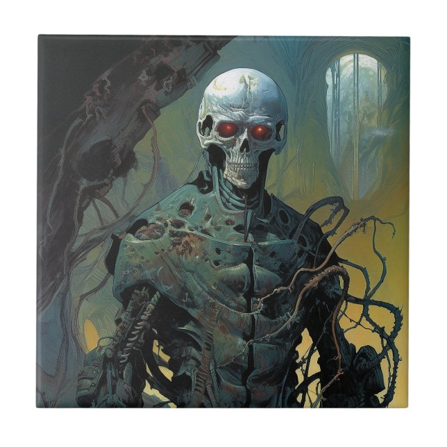 Cyborg Skeleton Futuristiska Science fiction Kakelplatta (Framsidan)