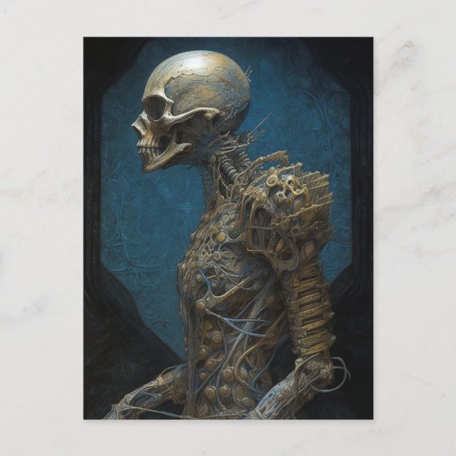 Cyborg Skeleton Futuristiska Science fiction Vykort (Framsida)