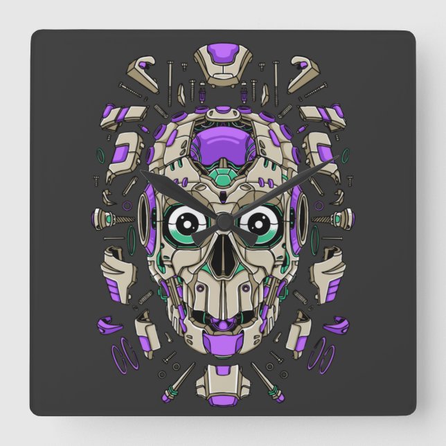 Cyborg Square Wall Clock Fyrkantig Klocka (Framsida)