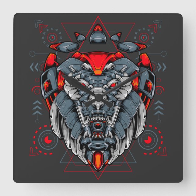 Cyborg Square Wall Clock Fyrkantig Klocka (Framsida)