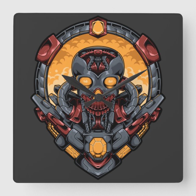 Cyborg Square Wall Clock Fyrkantig Klocka (Framsida)