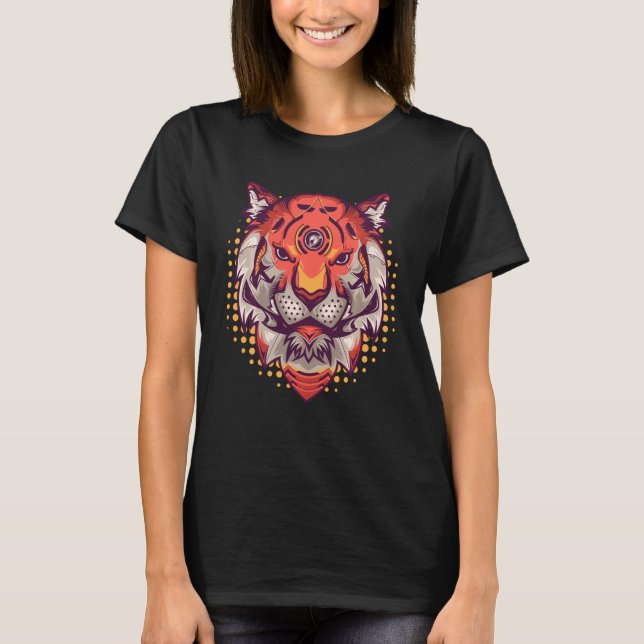Cyborg Tiger Head Vild katt Tiger Graphic Tiger Fa T Shirt (Framsida)