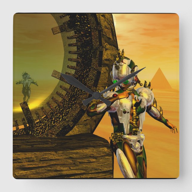 CYBORG TITAN,DESERT HYPERION Science fiction Scifi Fyrkantig Klocka (Framsida)