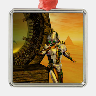 CYBORG TITAN I HYPERION DESERT Sci-Fi Square Julgransprydnad Metall