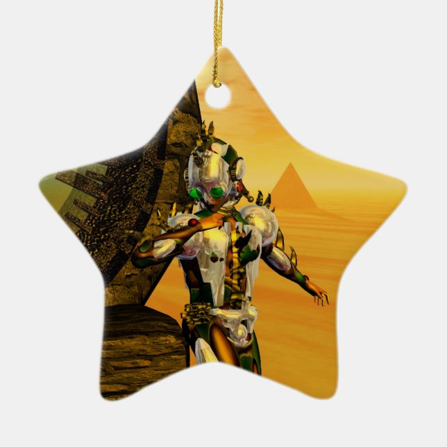 CYBORG TITAN I HYPERION DESERT Sci-Fi Star Julgransprydnad Keramik (Framsidan)