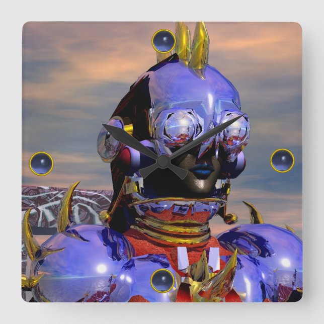 CYBORG TITAN PORTRÄTT Blue Science fiction Scifi Fyrkantig Klocka (Framsida)