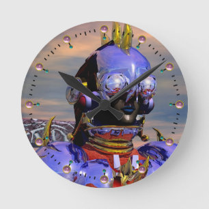 CYBORG TITAN PORTRÄTT Blue Science fiction Scifi Rund Klocka