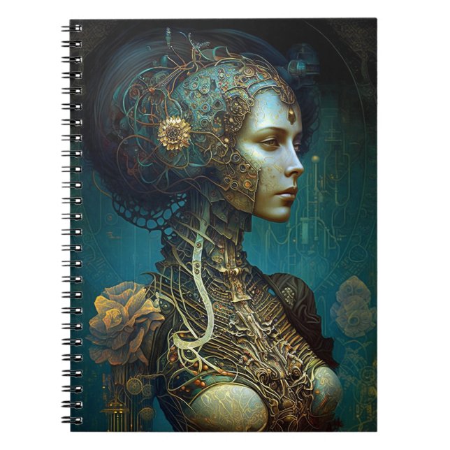 Cyborg Woman Fantasy Sci-Fi Art Anteckningsbok (Framsidan)