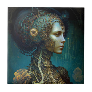 Cyborg Woman Fantasy Sci-Fi Art Kakelplatta